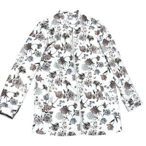 Contemporaine Exclusive Simons Full Zip Jacket Botanical Floral‎ White Modern XS